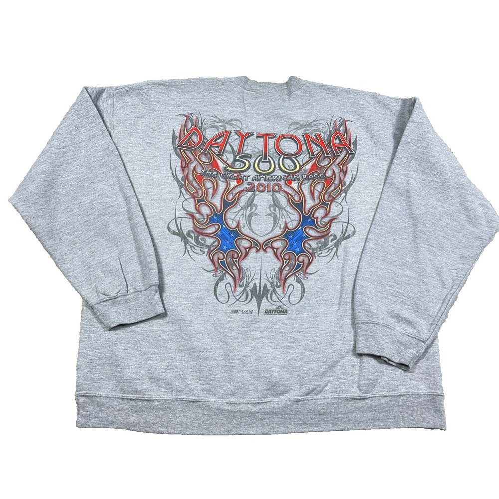 Vintage Y2K Daytona 500 Sweatshirt Men XL Gray Crewneck Sweater Nascar Tattoo